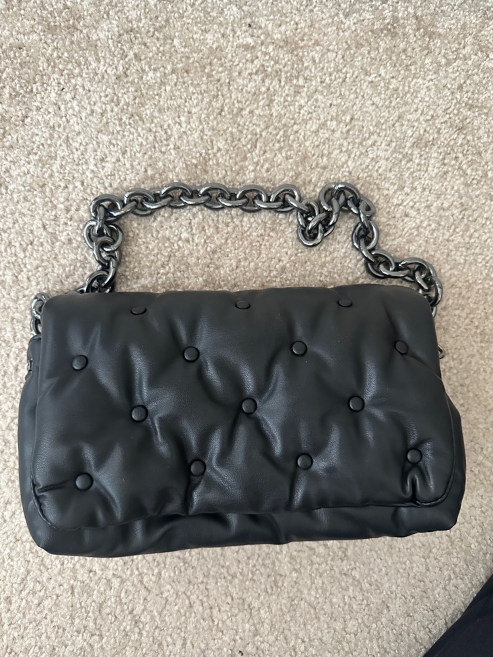 Zara Black Quilted Shoulder Bag with Gunmetal Chain